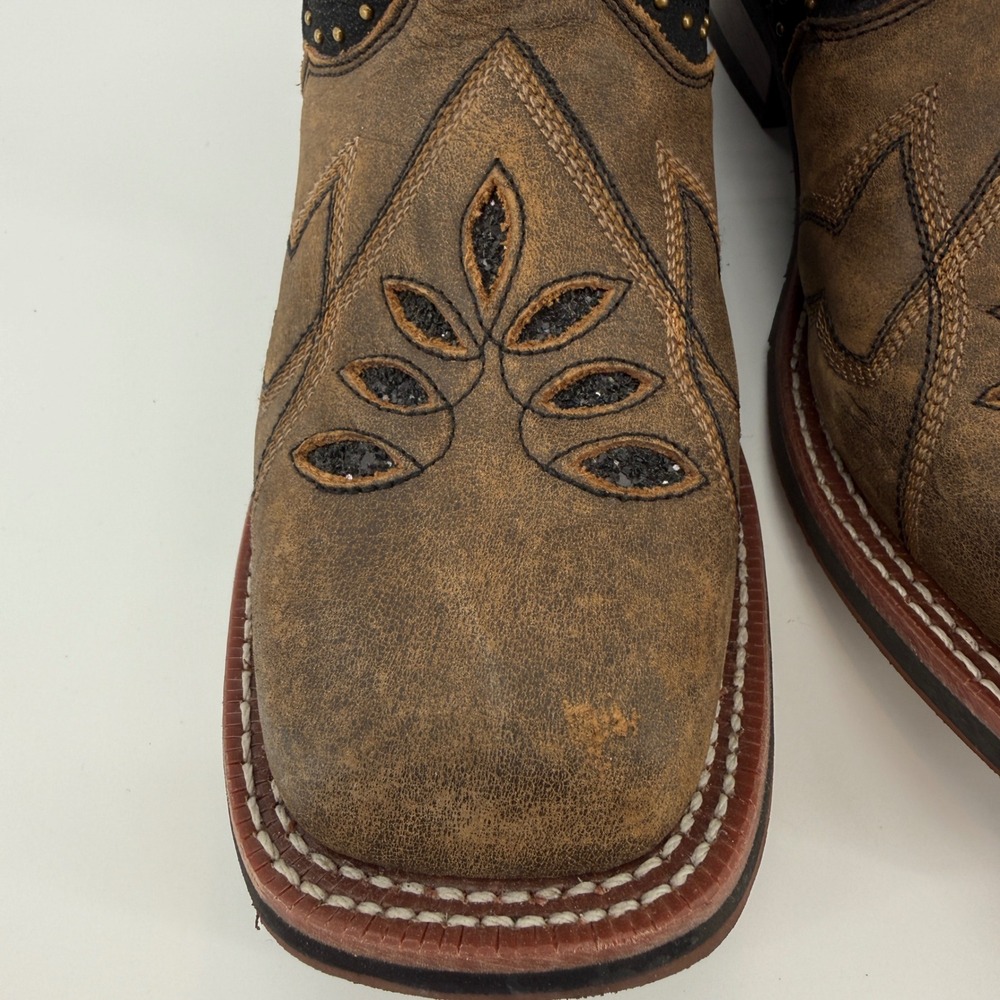 Laredo 5844 Womens Bouquet Square Toe Western Boot Honey Leather Studded 8 M - Picture 3 of 16